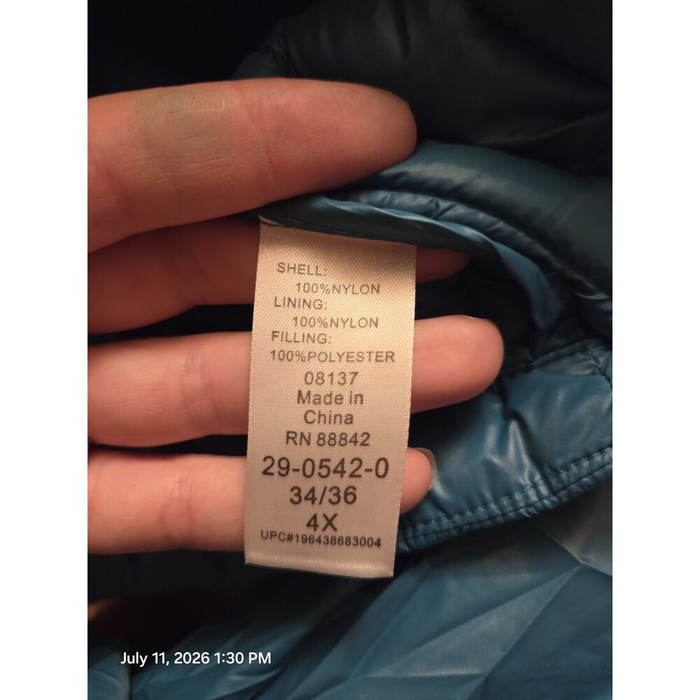 Woman Within Women’s Hooded Packable Insulated Full-Zip Puffer Jacket Blue 4X - Picture 4 of 5